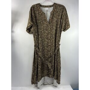 Ava & Viv Dress Womens Sz 2X-3X Animal Print Full Button Front Raglan Sleeve